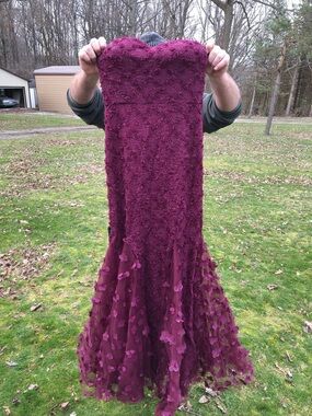 Fashion Nova Strapless Burgundy Lace Maxi Dress